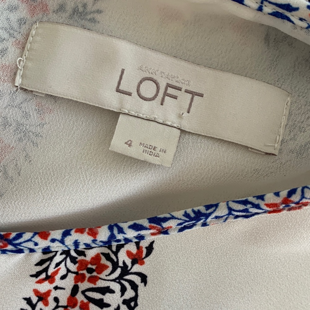 Loft  Midi Dress with Navy & Rust Print embroidered detailing size 4 - Picture 7 of 11